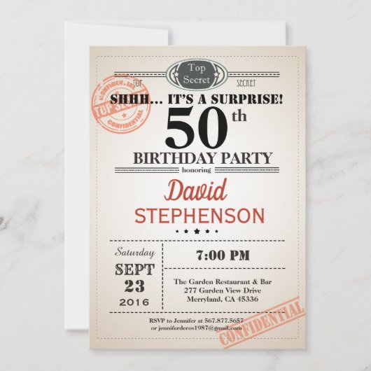 Verrassende uitnodiging van een vijftigste verjaar (Voorkant)