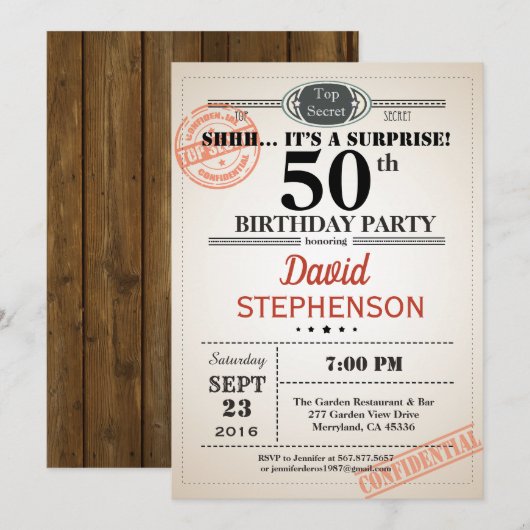 Verrassende uitnodiging van een vijftigste verjaar (Voorkant / Achterkant)