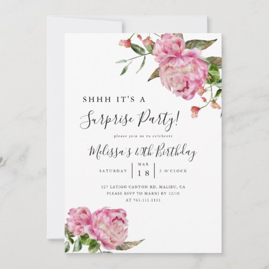 Verrassende verjaardag Pink Floral Kaart (Voorkant)