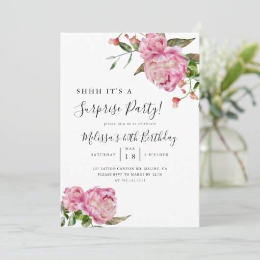 Verrassende verjaardag Pink Floral Kaart (Staand voorkant)