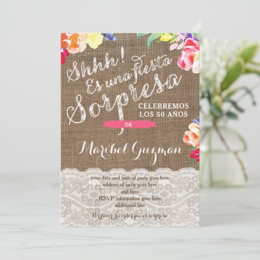 Verrassende verjaardagsfeest nodigt Lady, Spaans u Kaart (Staand voorkant)