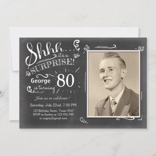 Verrassende verjaardagsuitnodiging 80 Chalkboard R Kaart (Voorkant)