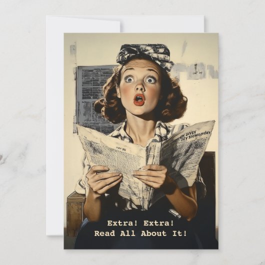 Verrassende vrouw leest krant kaart (Voorkant)