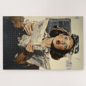 Verrassende vrouw leest krant legpuzzel (Horizontaal)