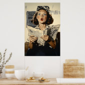 Verrassende vrouw leest krant poster (Keuken)