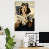Verrassende vrouw leest krant poster (Thuiskantoor)
