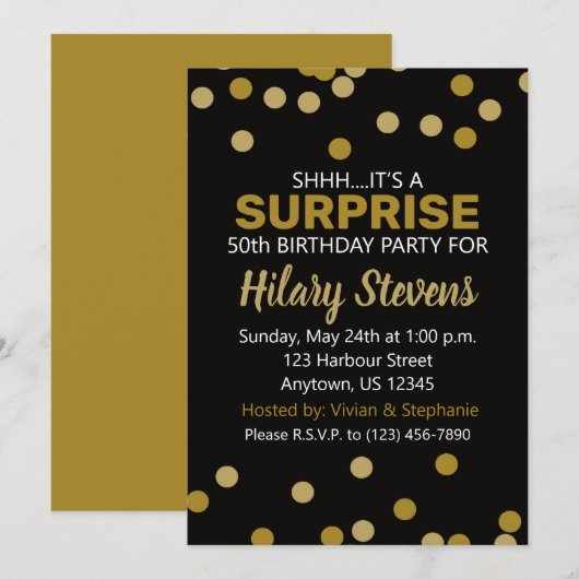 Verrassende zwarte en gouden Confetti - geboorte Kaart (Voorkant / Achterkant)