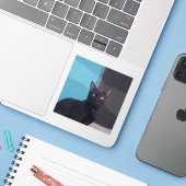 Verrassende zwarte kat sticker (Laptop met iPhone)