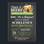 Verrassenkaas en bier 30e verjaardag uitnodiging<br><div class="desc">Verrassende Cheers and Beers 30th Birthday Invitation Card. Volwassen verjaardag. Groen. 16e 18e 21e 30e 40e 50e 70e 80e 90e 100e. Elke leeftijd. Voor verdere aanpassing,  te klikken gelieve de knoop "van de Aanpassing het"en ons ontwerphulpmiddel te gebruiken om deze sjabloon te wijzigen.</div>