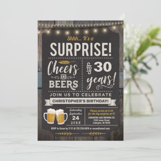 Verrassenkaas en bier 30e verjaardag uitnodiging (Staand voorkant)