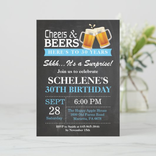 Verrassenkaas en bier 30e verjaardag uitnodiging (Staand voorkant)