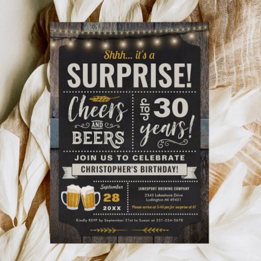 Verrassenkaas en bier 30e verjaardag uitnodiging