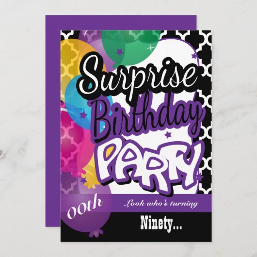 Verrassing 00e verjaardag met ballonnen in Paarse Kaart (Voorkant / Achterkant)