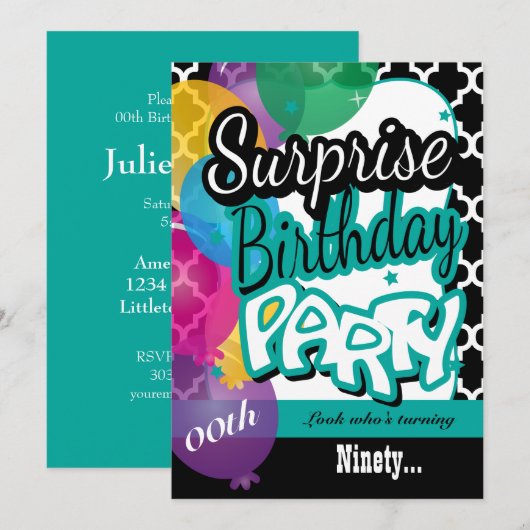 Verrassing 00e verjaardagsfeest met ballonnen in B Kaart (Voorkant / Achterkant)