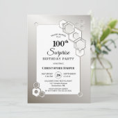 Verrassing 100e geometrische zilveren verjaardagsf kaart (Staand voorkant)