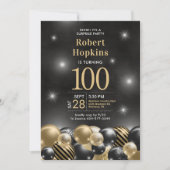 Verrassing 100e verjaardag Black Gold Balloons Par Kaart (Voorkant)