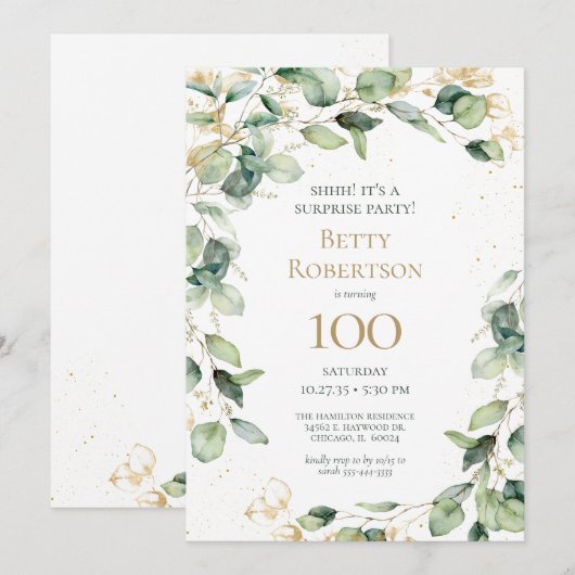 Verrassing 100e verjaardag Eucalyptus Kaart (Voorkant / Achterkant)