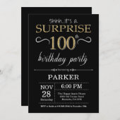 Verrassing 100e verjaardag uitnodiging zwart en go (Voorkant / Achterkant)