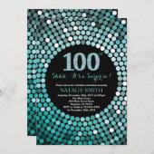 Verrassing 100e verjaardag zwart en Blauwgroen gli Kaart (Voorkant / Achterkant)