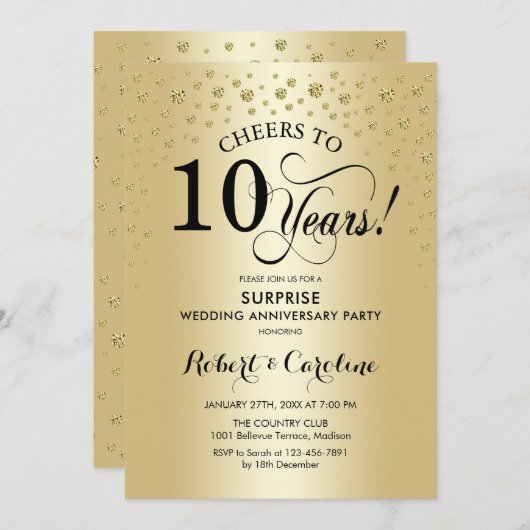 Verrassing 10-jarig jubileum - Goud Zwart Kaart (Voorkant / Achterkant)