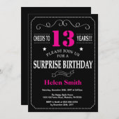 Verrassing 13e verjaardag Hot Pink en Black Kaart (Voorkant / Achterkant)