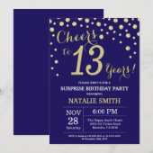 Verrassing 13e Verjaardag Marine Blauw en Gouden D Kaart (Voorkant / Achterkant)