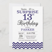Verrassing 13e verjaardag Navy Blue Chevron Kaart (Voorkant)