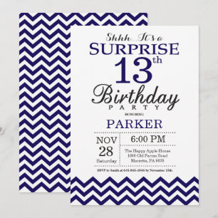 Verrassing 13e verjaardag Navy Blue Chevron Kaart