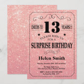 Verrassing 13e Verjaardag Roze Rose Gouden Glitter Kaart (Voorkant / Achterkant)