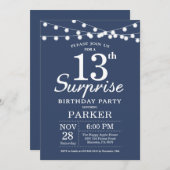 Verrassing 13e verjaardag uitnodiging blauw (Voorkant / Achterkant)