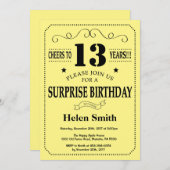 Verrassing 13e verjaardag zwart en geel kaart (Voorkant / Achterkant)