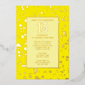 Verrassing 13e verjaardagsfeest Helder Geel Blingy Folie Uitnodiging (Voorkant)