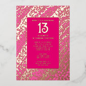 Verrassing 13e verjaardagsfeest Hot Pink Preppy Bi Folie Uitnodiging (Voorkant)