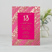 Verrassing 13e verjaardagsfeest Hot Pink Preppy Bi Folie Uitnodiging (Staand Voorkant)