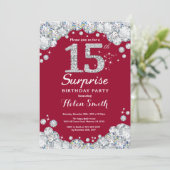 Verrassing 15e verjaardag Bourgondië Rood Zilveren Kaart (Staand voorkant)
