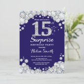 Verrassing 15e Verjaardag Marine Blauw Zilveren Di Kaart (Staand voorkant)