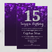 Verrassing 15e verjaardag - Paarse zilveren Kaart (Voorkant / Achterkant)