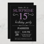 Verrassing 15e verjaardag uitnodiging zwart en Paa (Voorkant / Achterkant)