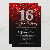 Verrassing 16e verjaardag - Black Red Silver Kaart (Voorkant / Achterkant)