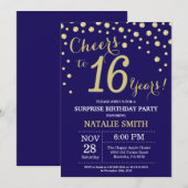 Verrassing 16e Verjaardag Marine Blauw en Gouden D Kaart (Voorkant / Achterkant)