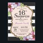 Verrassing 16e Verjaardag Uitnodiging Bloemen Teen<br><div class="desc">Verrassing 16e verjaardag uitnodiging voor tiener meisje dame. Lieve zestien. Black and Gold verjaardagsfeestje uitnodigen. Gouden Glitter. Paarse Waterverf bloemen. Zwarte en witte strepen. Printbaar digitaal. Voor verdere aanpassing klikt u op de knop "Aanpassen" en gebruikt u onze ontwerptool om deze sjabloon te wijzigen.</div>