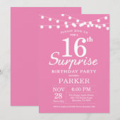 Verrassing 16e verjaardag uitnodiging roze (Voorkant / Achterkant)