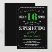 Verrassing 16e verjaardag zwart en groen schoolbor kaart (Voorkant / Achterkant)