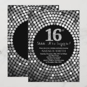 Verrassing 16e Verjaardag Zwart en Zilver Glitter Kaart (Voorkant / Achterkant)
