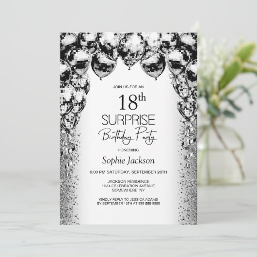Verrassing 18e verjaardag Black White Balloons Par Kaart (Staand voorkant)
