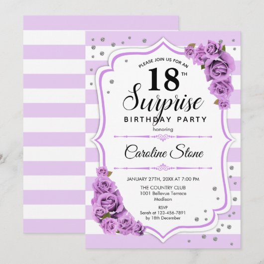 Verrassing 18e Verjaardag - Paarse Wit Kaart (Voorkant / Achterkant)