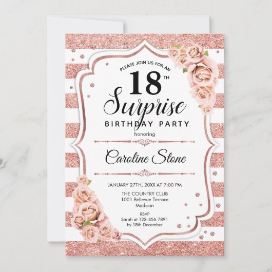 Verrassing 18e Verjaardag - Roos Goud Wit Roze Kaart (Voorkant)