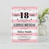 Verrassing 18e verjaardag Roze en witte strepen Kaart (Staand voorkant)