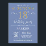 Verrassing 18e verjaardag uitnodiging blauw en gou<br><div class="desc">Verrassing 18e verjaardag uitnodiging met blauwe en gouden glitter achtergrond. Verjaardag voor volwassenen. Mannen of vrouwen Bday Uitnodigen. Elke leeftijd. Voor verdere aanpassing klikt u op de knop "Aanpassen" en gebruikt u onze ontwerptool om deze sjabloon te wijzigen.</div>