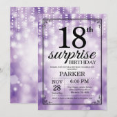 Verrassing 18e verjaardag uitnodiging Paarse glitt (Voorkant / Achterkant)